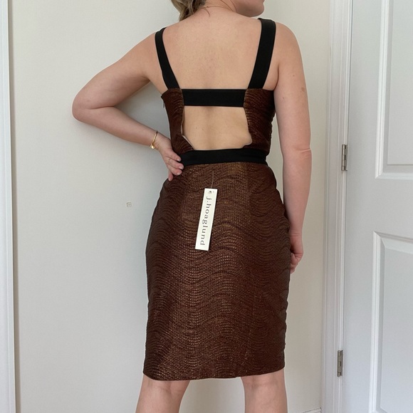 Sleeveless Open Back Draped Front Midi Cocktail Dress from Designer Showroom - Picture 6 of 7